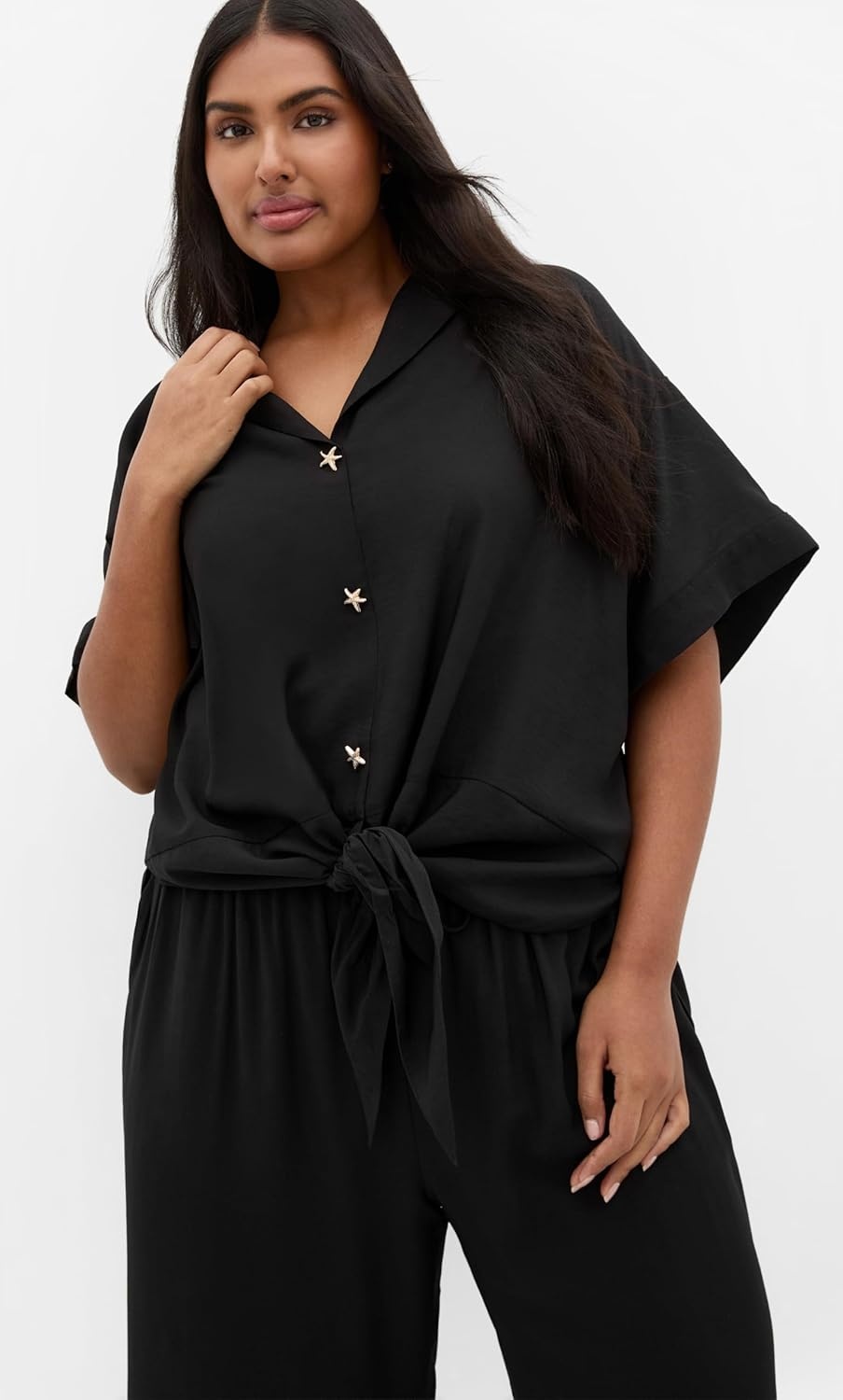 image:imageCity Chic Plus Size Shirt Kalea Tie FrontBlack