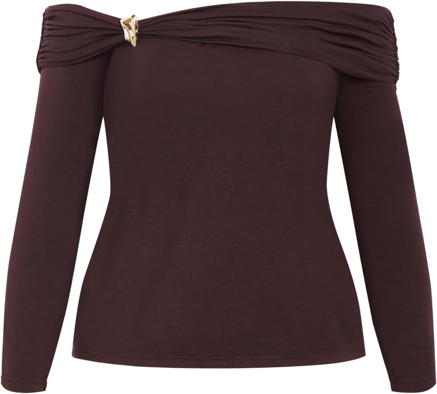 image:imageCity Chic Plus Size Top Buckle Off Shoulder Long SleeveChocolate
