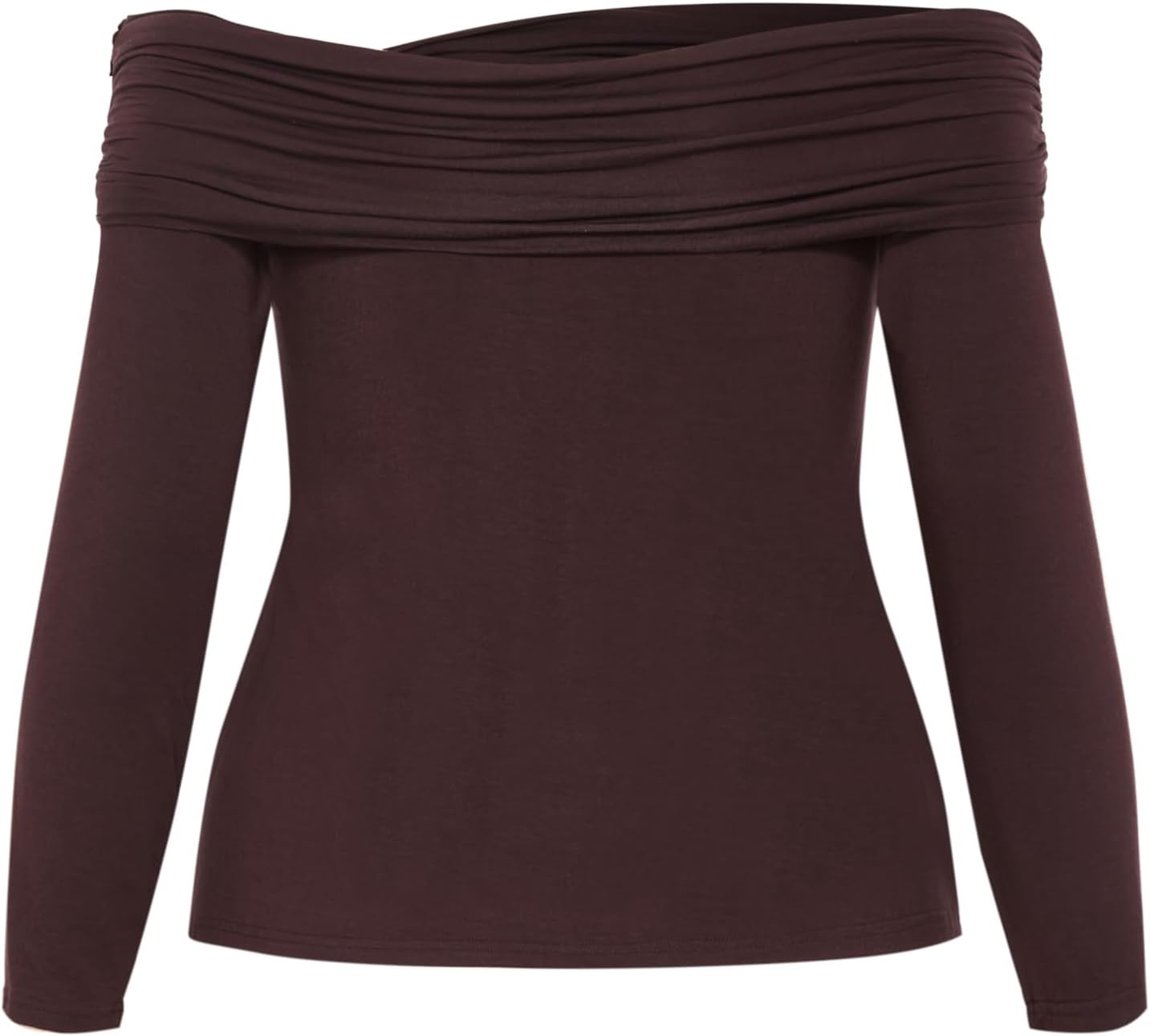 image:imageCity Chic Plus Size Top Buckle Off Shoulder Long SleeveChocolate