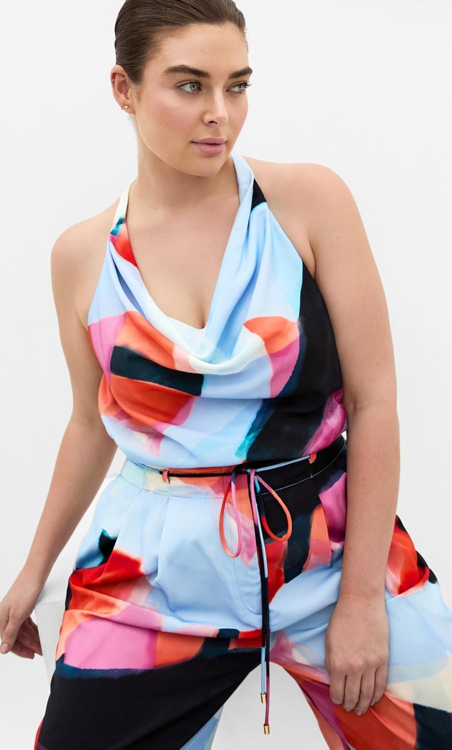 image:imageCity Chic Plus Size Top Chloe Aspect Print Cowl NeckAspect