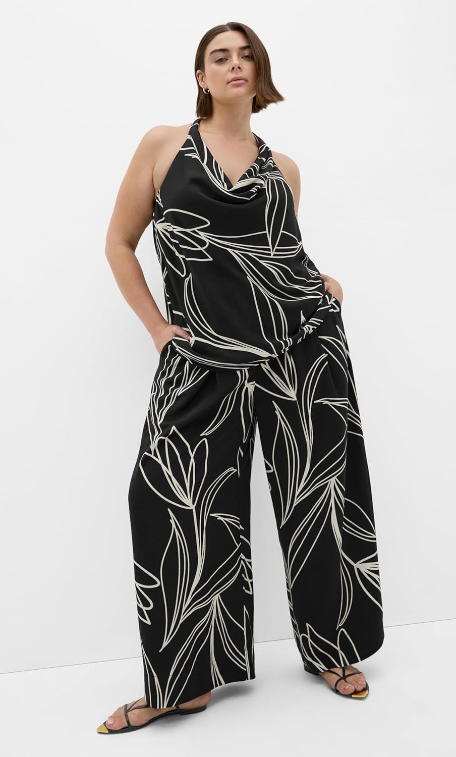 image:imageCity Chic Plus Size Top Shania Bloom Print Cowl NeckBlack Bloom