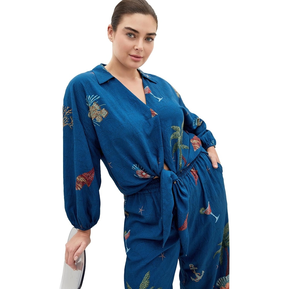 image:imageCity Chic Plus Size Shirt Tia Sea PrintNavy Sea Bdr