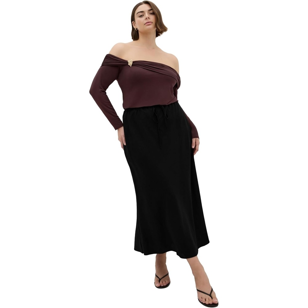 image:imageCity Chic Plus Size Top Buckle Off Shoulder Long SleeveChocolate