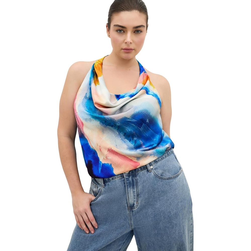 image:imageCity Chic Plus Size Top  Chloe Facet Print Cowl NeckFacet
