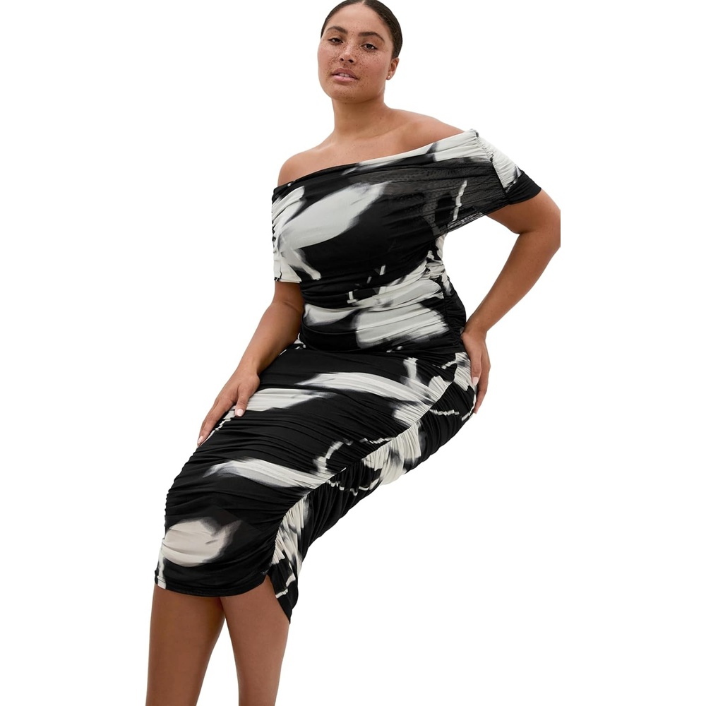 image:imageCity Chic Plus Size Top Dana Blur Print MeshBlack Blur Floral