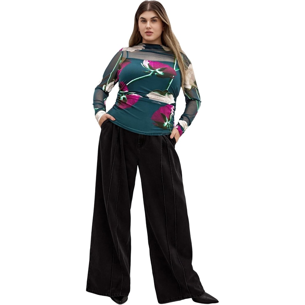 image:imageCity Chic Plus Size Top Lauryn Ruched PrintEmerald Stem