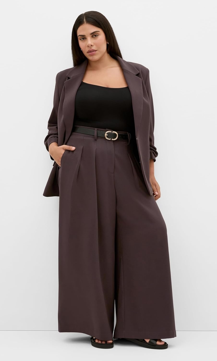 image:imageCity Chic Plus Size Pants Abbie Wide LegChocolate
