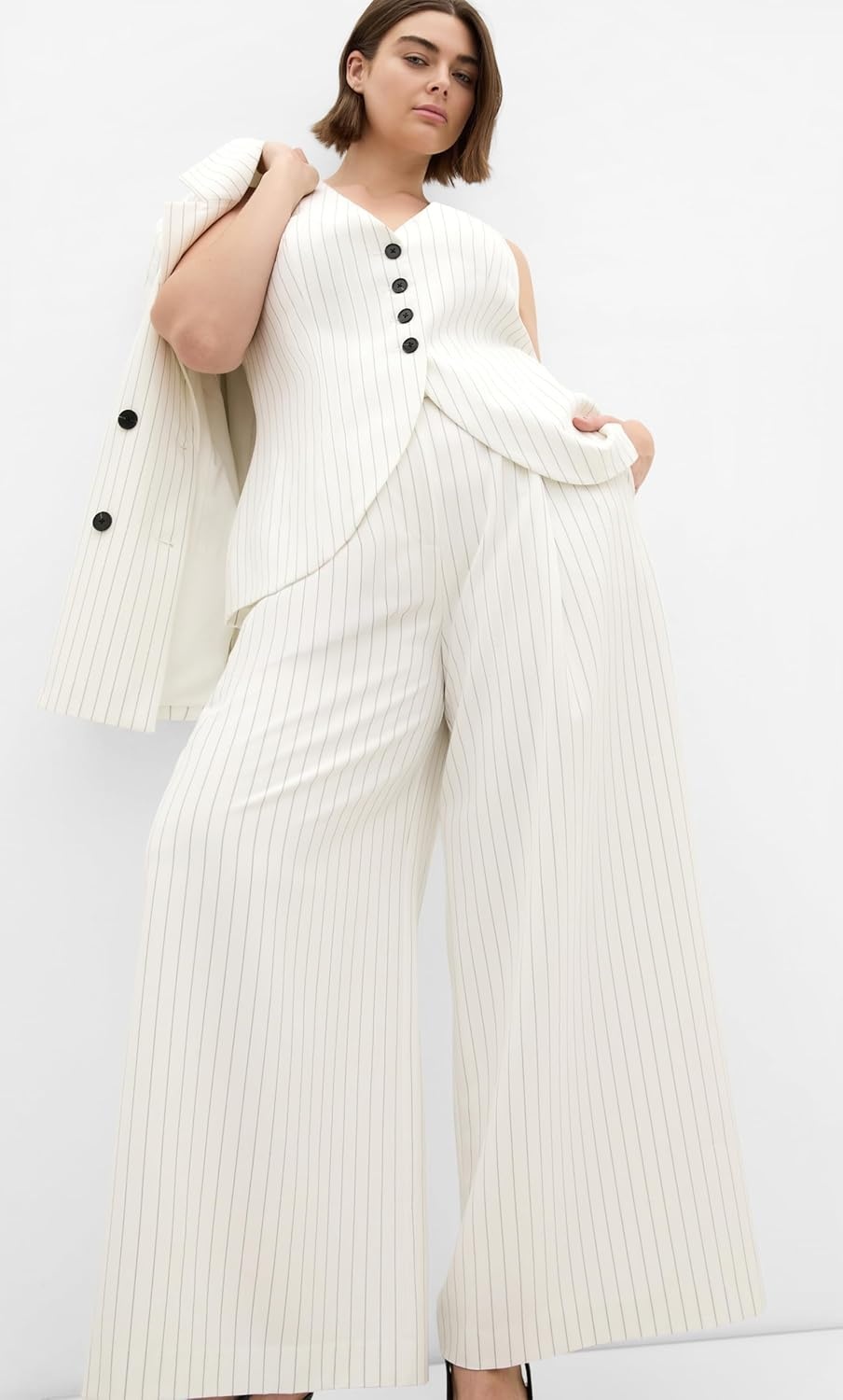 image:imageCity Chic Plus Size Pants Pinstripe Wide LegIvory Pinstripe
