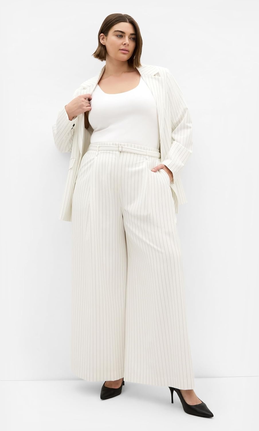 image:imageCity Chic Plus Size Pants Pinstripe Wide LegIvory Pinstripe
