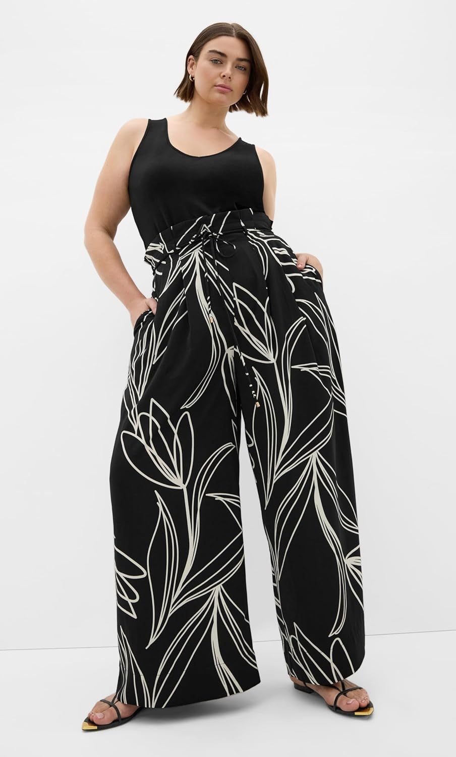 image:imageCity Chic Plus Size Pants Shania Bloom Print Wide LegBlack Bloom