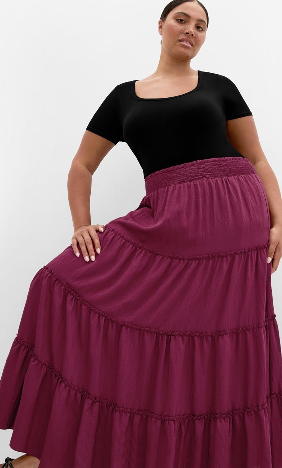 image:imageCity Chic Plus Size Skirt Boho Tiered MaxiPomegranate