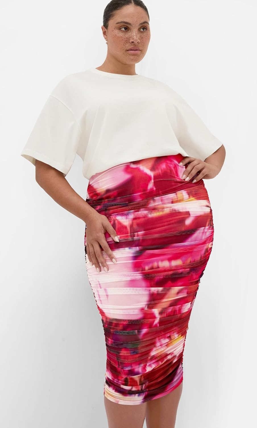 image:imageCity Chic Plus Size Skirt Livia Ruched PrintPink