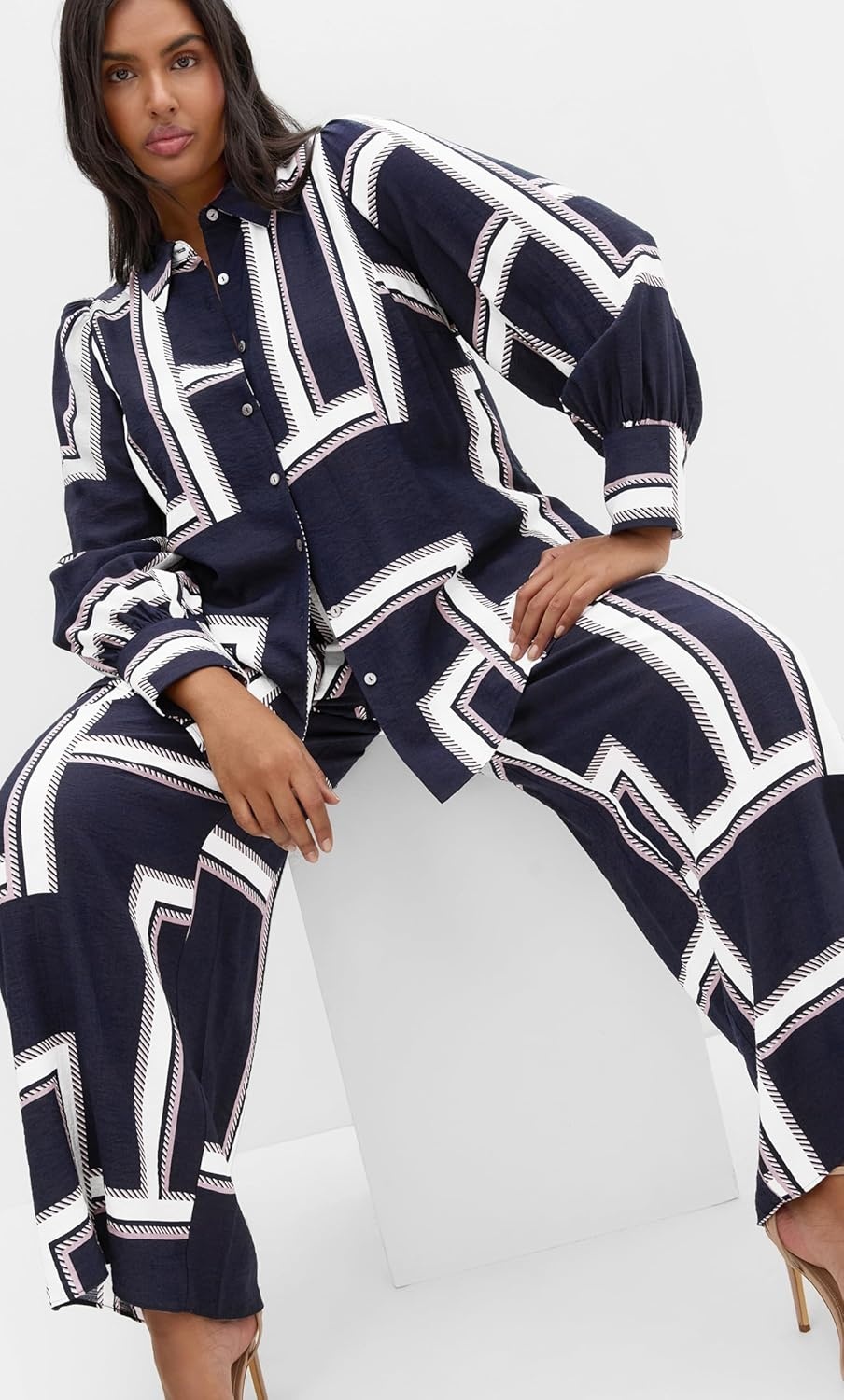 image:imageCity Chic Womens Plus Size Pants Kinsley Print Wide LegSleek Stripes