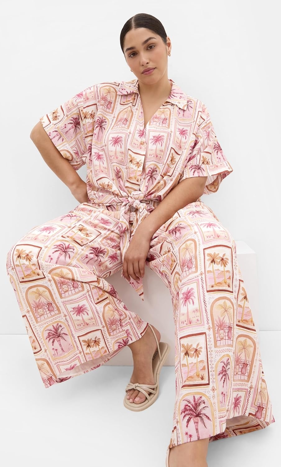 image:imageCity Chic Womens Plus Size Pants Postcard Print Wide LegPostcard Soiree