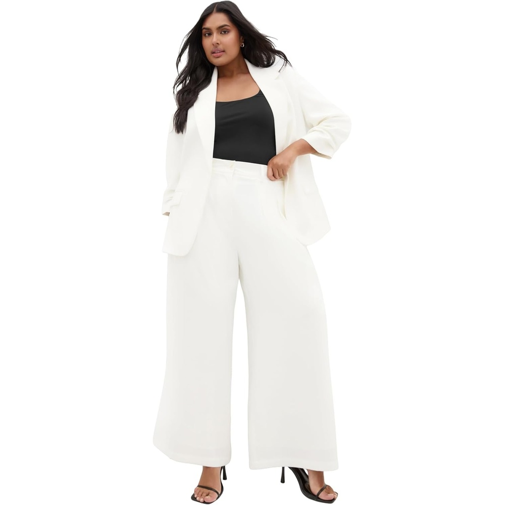 image:imageCity Chic Plus Size Pants  Abbie Fully Lined Wide LegCream