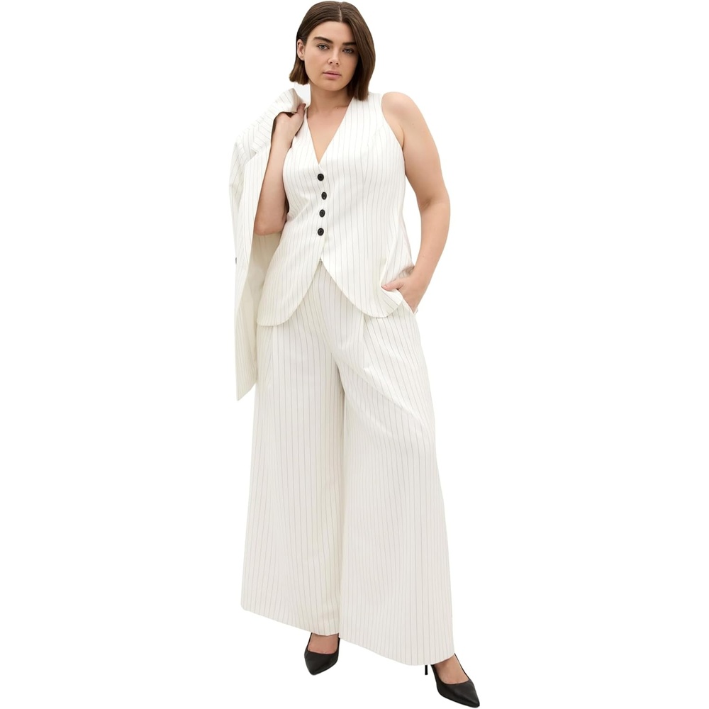 image:imageCity Chic Plus Size Pants Pinstripe Wide LegIvory Pinstripe