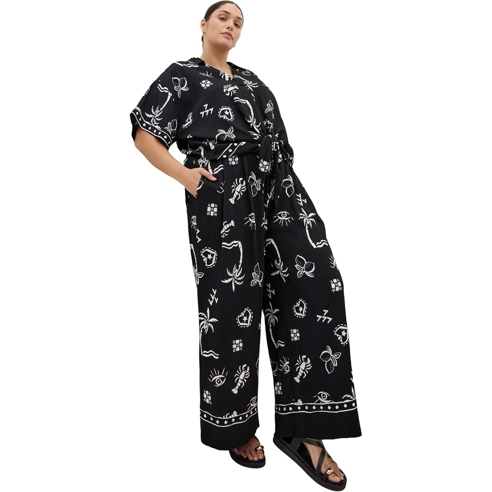 image:imageCity Chic Plus Size Pants Resort Border PrintBw Conversational