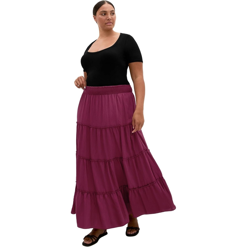 image:imageCity Chic Plus Size Skirt Boho Tiered MaxiPomegranate