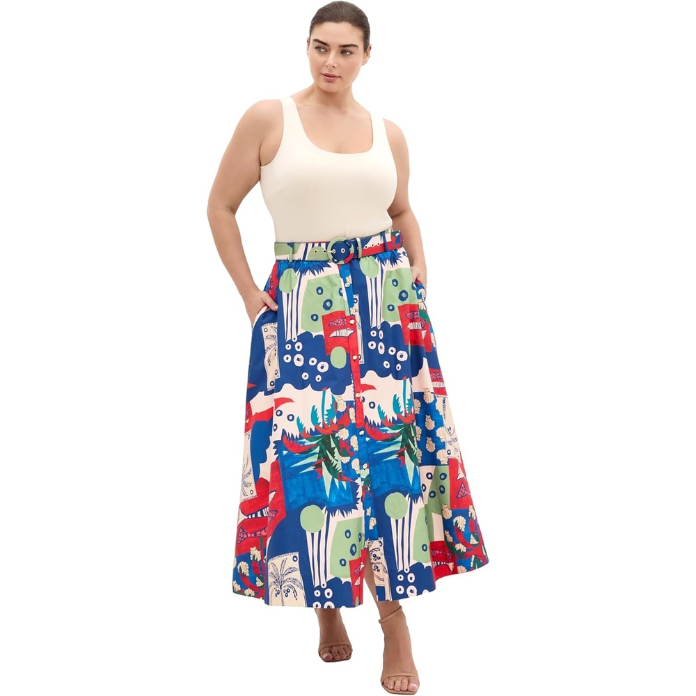 image:imageCity Chic Plus Size Skirt Elysia Marine Print Belted CottonMarine Scape
