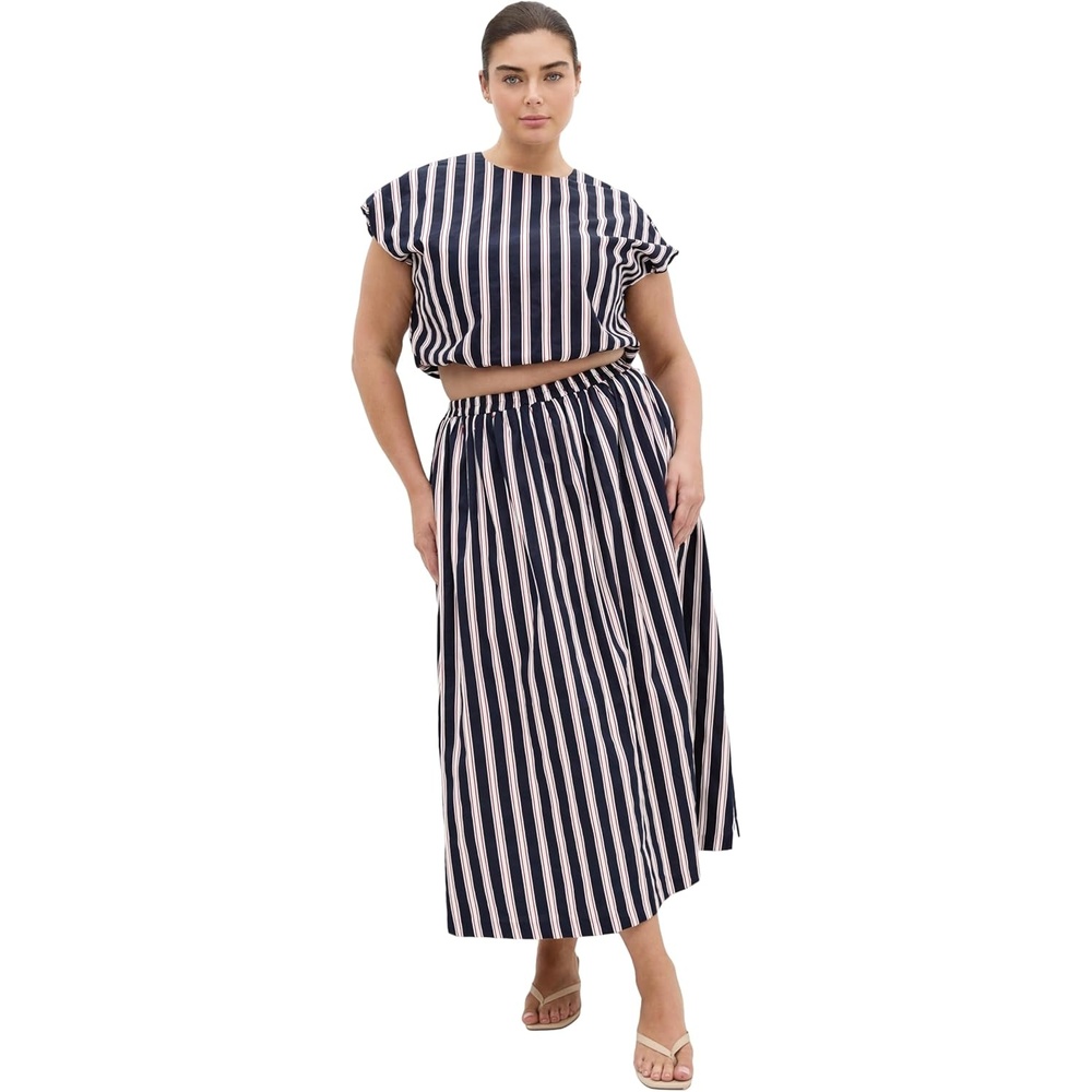 image:imageCity Chic Plus Size Skirt  Holiday Sarina Stripe CottonNavy Sienna