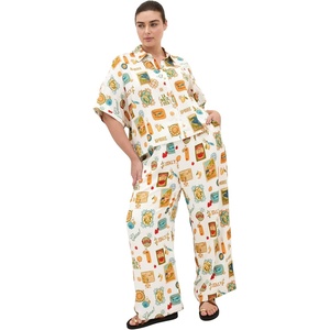 City Chic Plus Size Pants – Amore Print Wide Leg(Creme La Dolce)