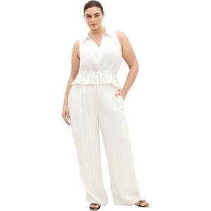 City Chic Plus Size Pants – Eva Stripe Wide Leg(Ivory/Black)